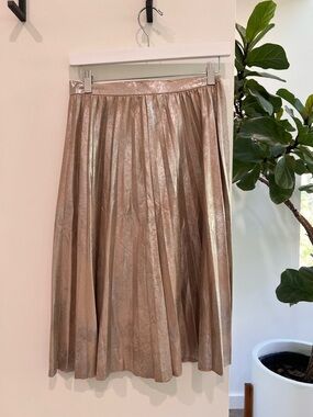Anthropologie Metallic Pleated Midi Skirt - Rose Gold